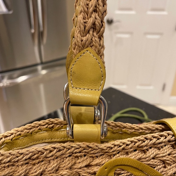 BRIGHTON YELLOW LEATHER BUTTERFLY ON THICK JUTE SHOULDER BAG PURSE - Picture 16 of 16